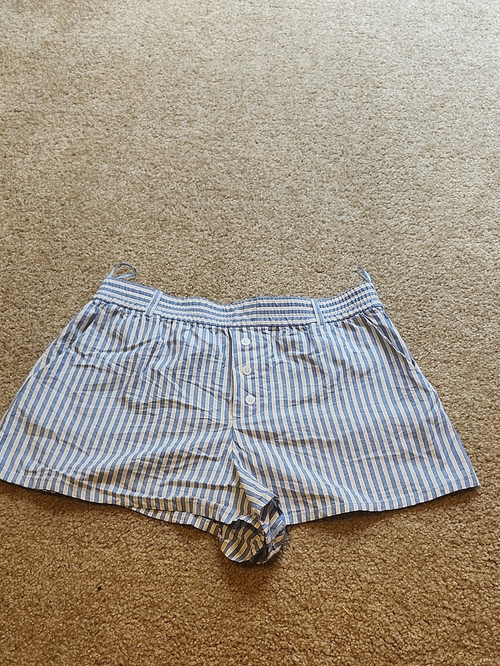 Zara 100% Cotton Blue and White Striped High-Waist Women’s Boxer Shorts